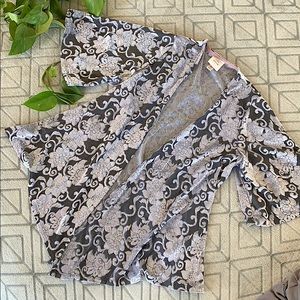 Knox Rose Velvet Flocked Floral Open Cardigan